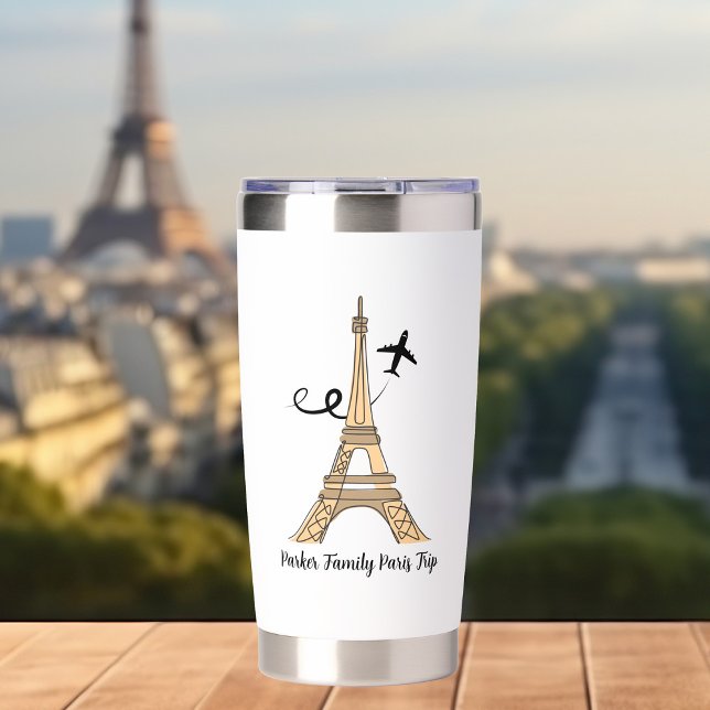 Customizable Paris Trip Chic Eiffel Tower Airplane Insulated Tumbler (Creator Uploaded)