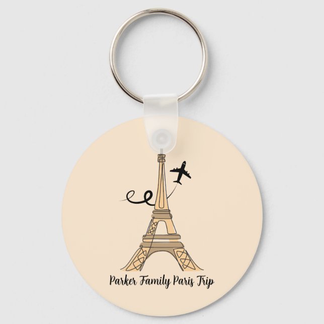 Customizable Paris Trip Chic Eiffel Tower Airplane Keychain (Front)
