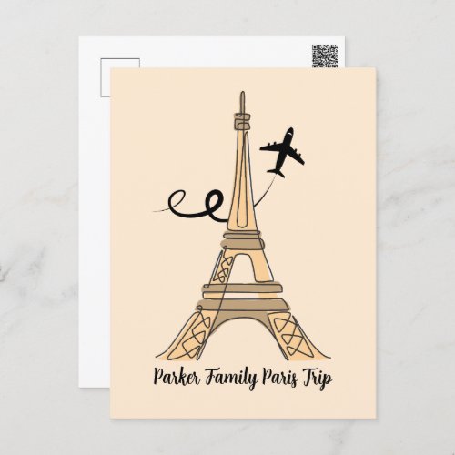 Customizable Paris Trip Chic Eiffel Tower Airplane Postcard