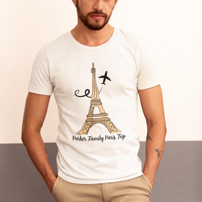 Customizable Paris Trip Chic Eiffel Tower Airplane T-Shirt (Creator Uploaded)
