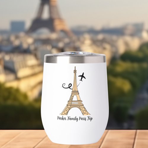 Customizable Paris Trip Chic Eiffel Tower Airplane Thermal Wine Tumbler