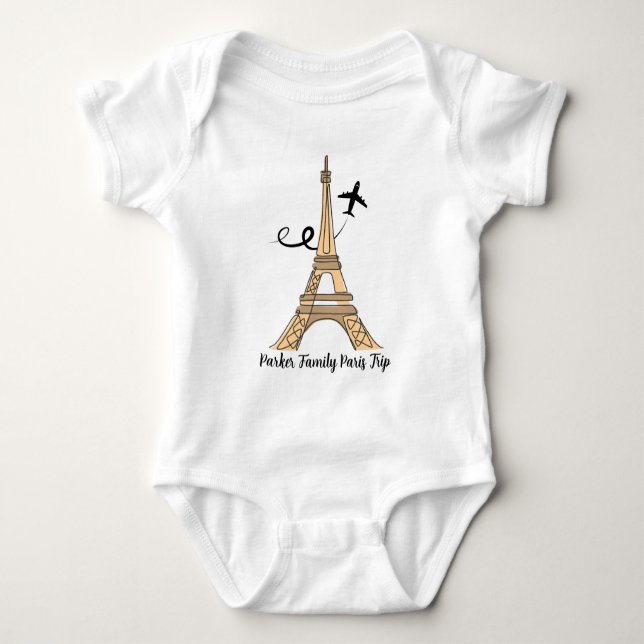 Customizable Paris Trip Chic Eiffel Tower Baby Bodysuit (Front)