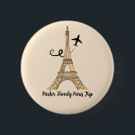 Customizable Paris Trip Chic Eiffel Tower Button<br><div class="desc">Customize this chic minimalist Paris vacation button for your family reunion or girls trip. An artistic drawing of the Eiffel tower with a plane flying behind it to symbolize your airplane travel. Cute custom cursive script on this keepsake gift.</div>