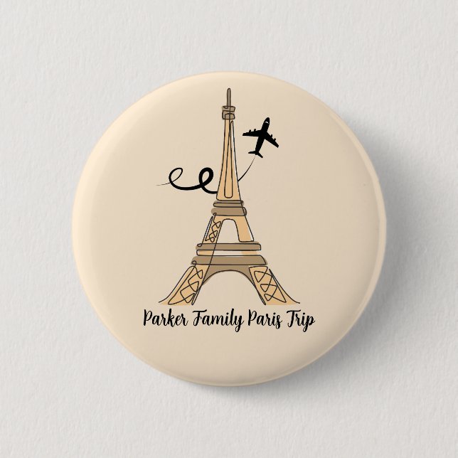 Customizable Paris Trip Chic Eiffel Tower Button (Front)