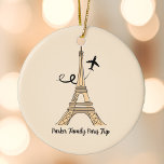 Customizable Paris Trip Eiffel Tower Christmas Ceramic Ornament<br><div class="desc">Customize this chic minimalist Paris vacation Christmas ornament for your family reunion or girls trip. An artistic drawing of the Eiffel tower with a plane flying behind it to symbolize your airplane travel. Cute custom cursive script on this keepsake gift.</div>