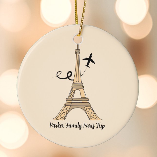 Customizable Paris Trip Eiffel Tower Christmas Ceramic Ornament (Creator Uploaded)