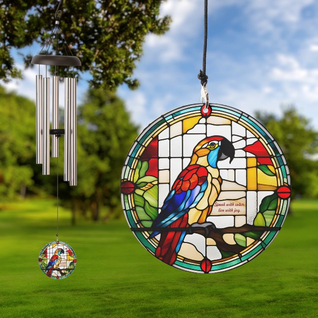 Customizable Parrot Stained Glass Look  Wind Chime (Outdoor)
