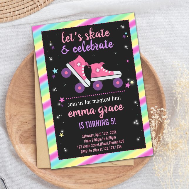 Customizable Party Invite for Girls (Pink Skating Birthday Invitations)