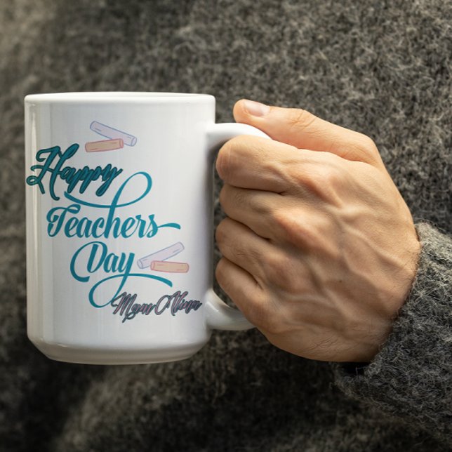 Customizable Pastel Blue Happy Teachers Day  Coffee Mug (Creator Uploaded)