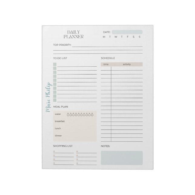Customizable Pastel Daily Planner Notepad (Rotated)