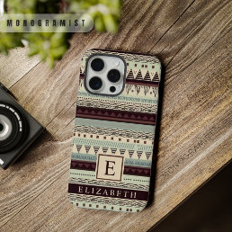 Customizable Pastel Pink Dark Brown Aztec Pattern iPhone 15 Pro Max Case