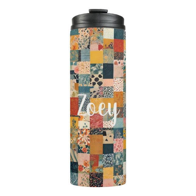 Customizable Patchwork Pattern Thermal Tumbler (Front)