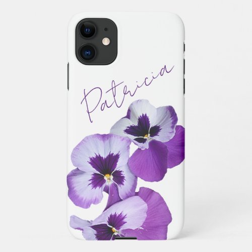 Customizable Patricia name purple pansy floral  iPhone 11 Case