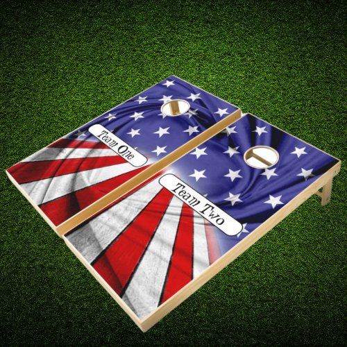 Customizable Patriotic American Flag Natural Wood  Cornhole Set