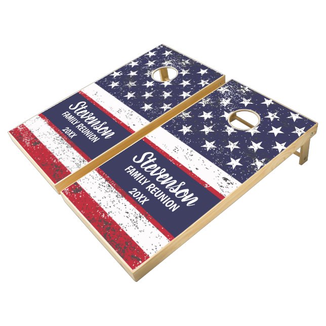  Customizable Patriotic Family Reunion  Cornhole Set (Angled)