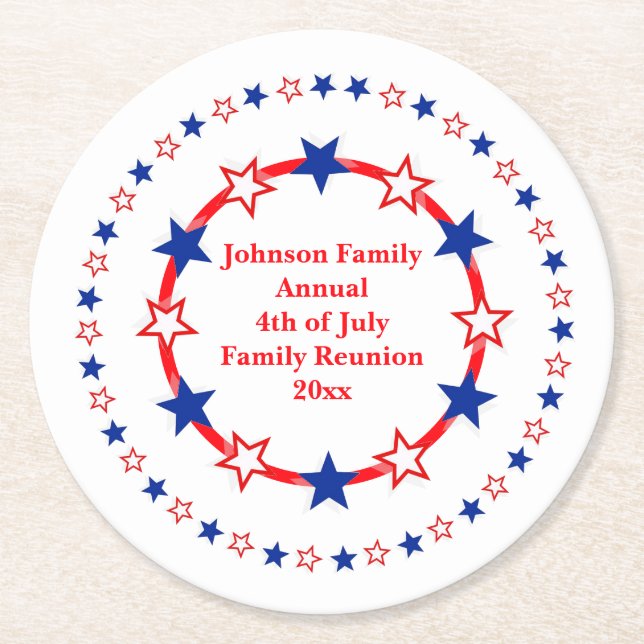Customizable Patriotic Party Essentials Round Paper Coaster (Front)
