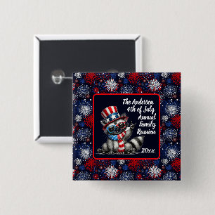 Customizable Patriotic Raccoon 4th of July Party  Button