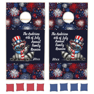 Customizable Patriotic Raccoon 4th of July Party Cornhole Set