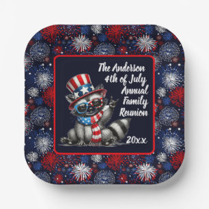 Customizable Patriotic Raccoon 4th of July Party Paper Plates