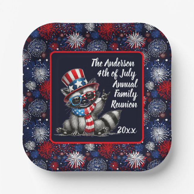 Customizable Patriotic Raccoon 4th of July Party  Paper Plates (Front)