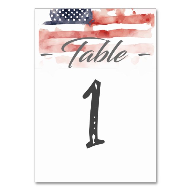 Customizable Patriotic, Watercolor Flag Table Number (Front)