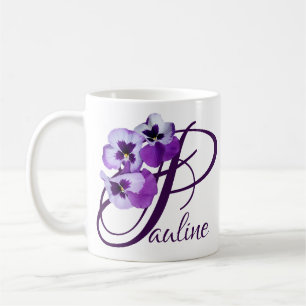 Customizable Paula name purple pansy floral boho Coffee Mug