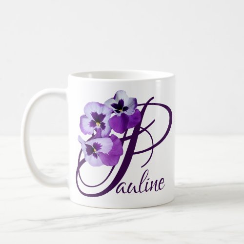 Customizable Paula name purple pansy floral boho  Coffee Mug