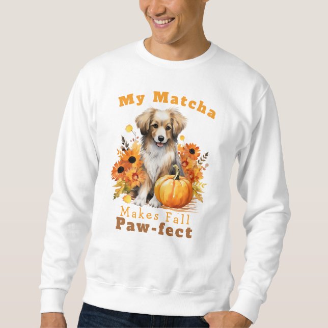 Customizable Paw-fect Autumn Dog Latte Sweatshirt (Front)
