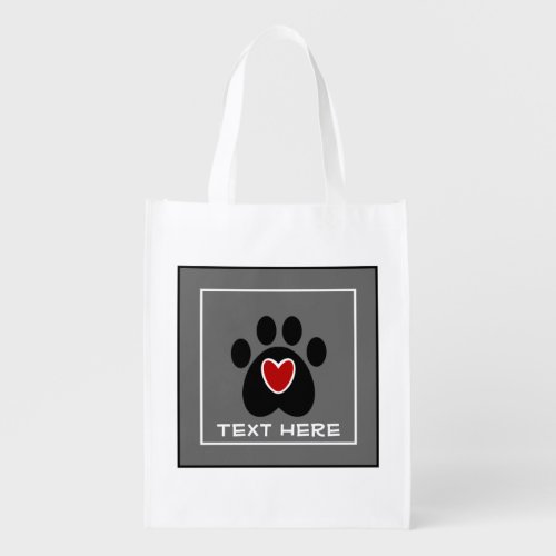 Customizable Paw Print and Heart Grocery Bag