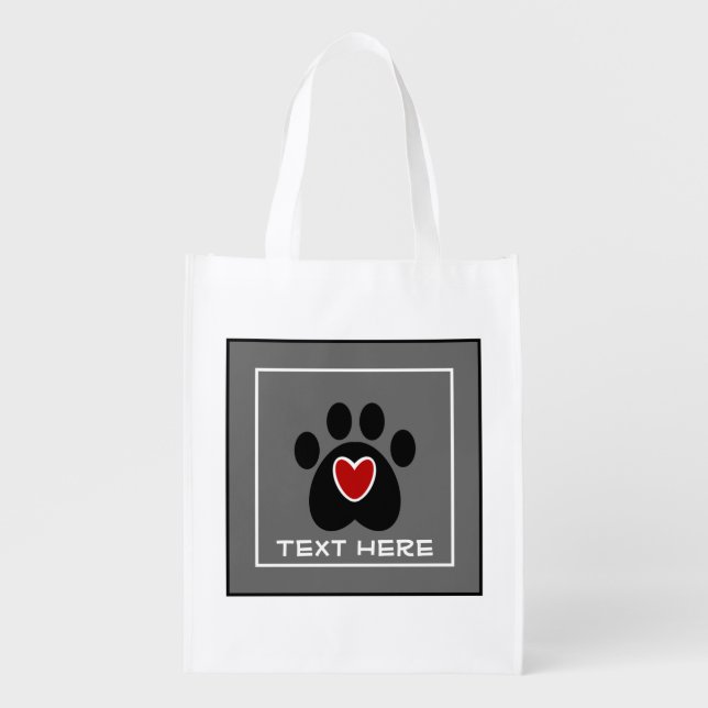 Customizable Paw Print and Heart Grocery Bag (Front)