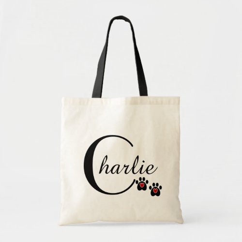 Customizable Paw Print and Hearts Tote Bag