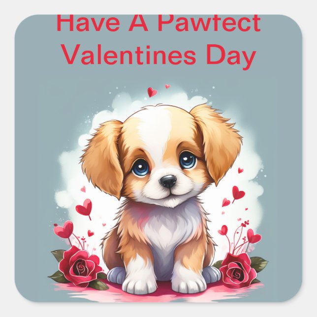 Customizable Pawfect Valentine’s Day Puppy,  Square Sticker (Front)