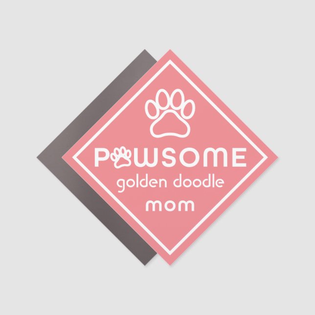 Customizable Pawsome Dog Mom Pink Diamond Car Magnet (Front)