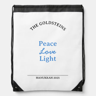 Customizable Peace Love Light Hanukkah Celebration Drawstring Bag