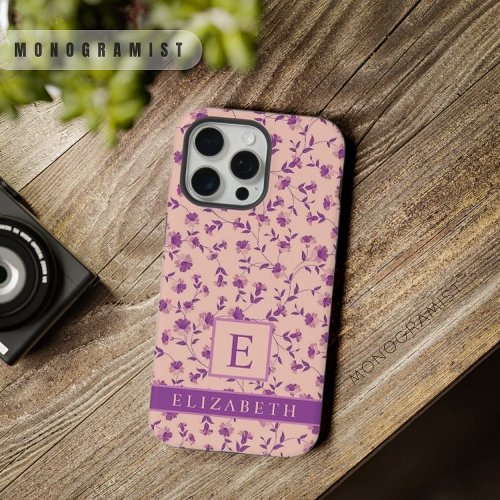 Customizable Peach Pink Floral Purple Flowers iPhone 15 Pro Max Case
