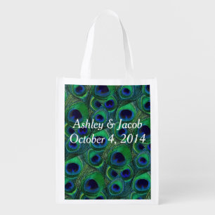 Customizable Peacock Feather Reusable Tote Bag