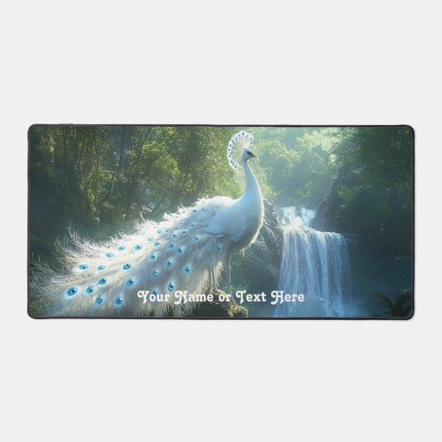 Customizable Peacock Forest Waterfall Desk Mat (Front)
