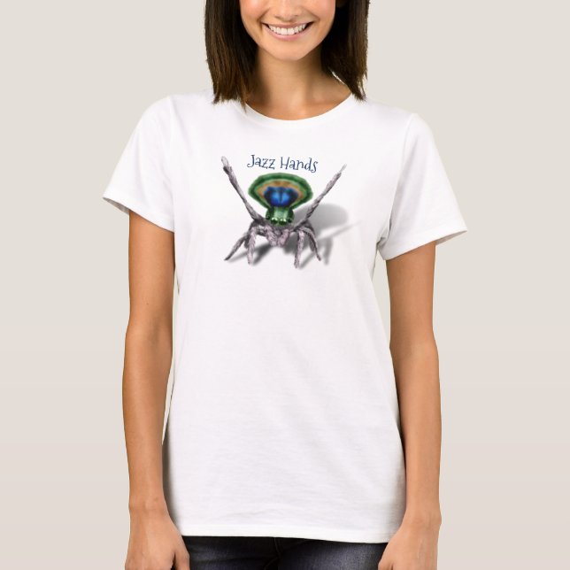 Customizable Peacock Spider Funny Jazz Hands T-Shirt (Front)