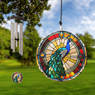Customizable Peacock Stained Glass Look Wind Chime