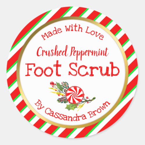 Customizable Peppermint Christmas Foot Scrub DIY Classic Round Sticker