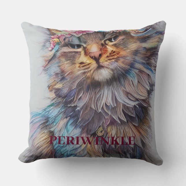 Customizable Persian Name & Photo Cute Cat Throw Pillow (Front)