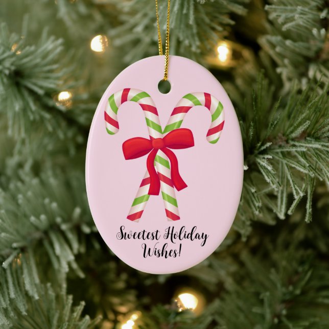 Customizable Personalized Christmas candy Cane Ceramic Ornament (Tree)