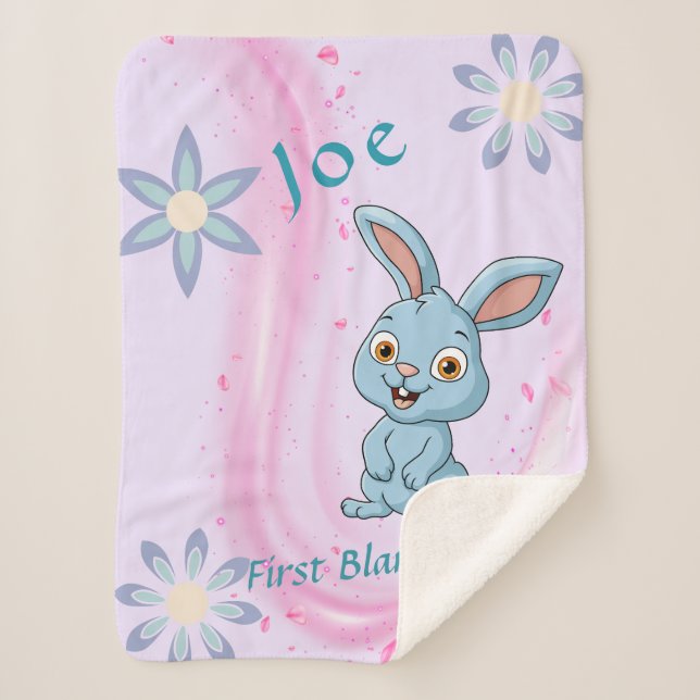 Customizable Personalized Cute Bunny Baby Blanket  (Front)
