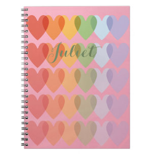 Customizable Personalized Cute Hearts Rainbow Notebook