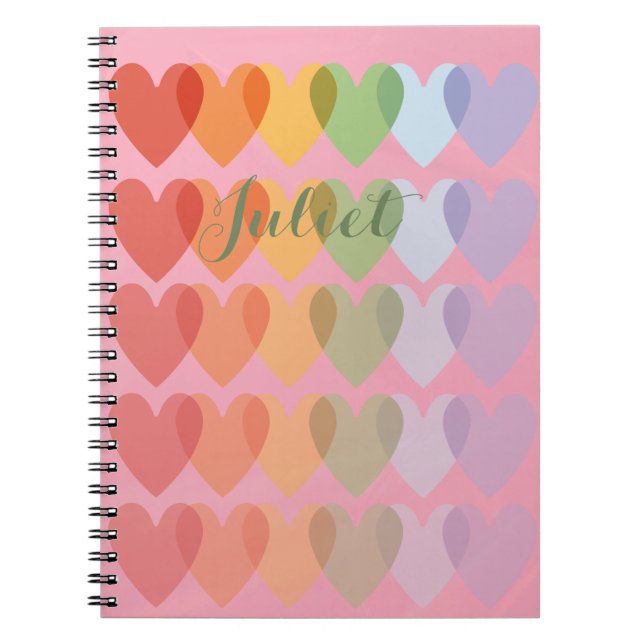 Customizable Personalized Cute Hearts Rainbow  Notebook (Front)