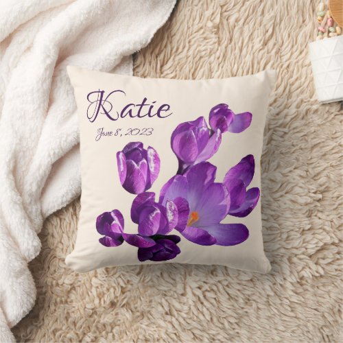 Customizable personalized Katie name purple flower Throw Pillow