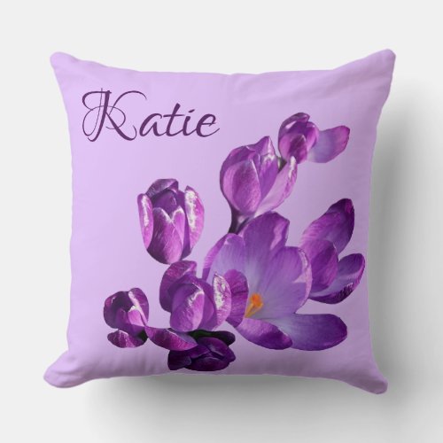 Customizable personalized Katie name purple flower Throw Pillow