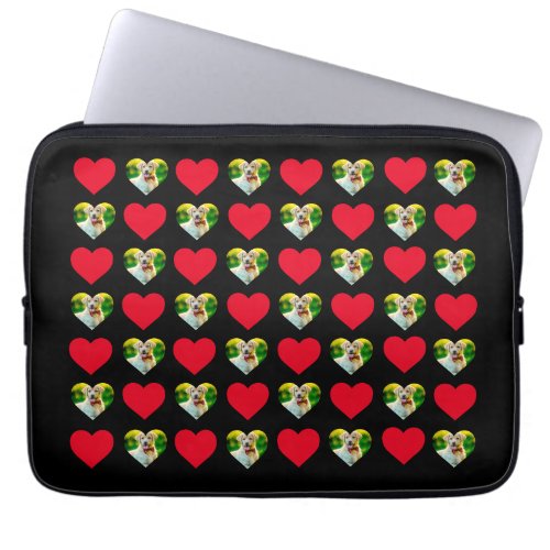 Customizable Pet and Hearts Pattern Black Laptop Sleeve