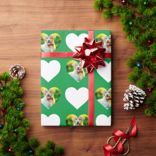 Customizable Pet and Hearts Pattern Kelly Green Wrapping Paper