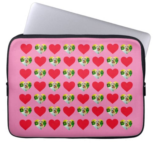 Customizable Pet and Hearts Pattern Pink Laptop Sleeve